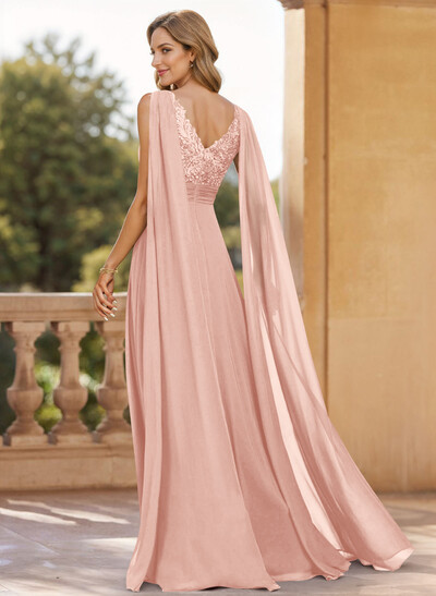 Unique Shoulder Side Drape V-Neck Chiffon Mother Of The Bride Dresses