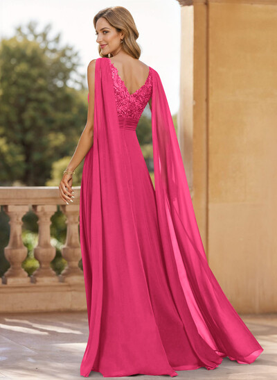 Unique Shoulder Side Drape V-Neck Chiffon Mother Of The Bride Dresses