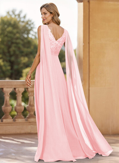 Unique Shoulder Side Drape V-Neck Chiffon Mother Of The Bride Dresses