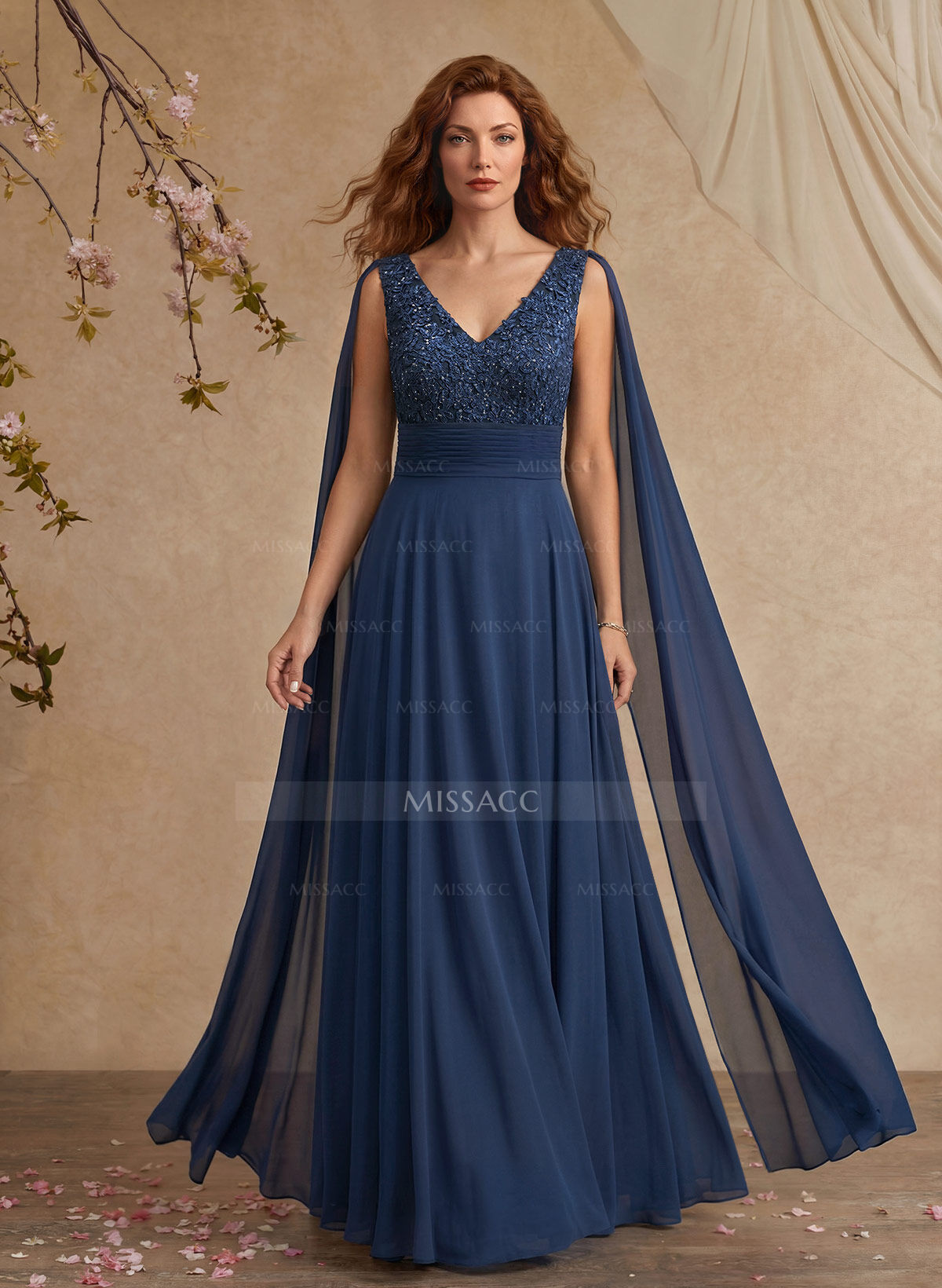 Unique Shoulder Side Drape V-Neck Chiffon Mother Of The Bride Dresses