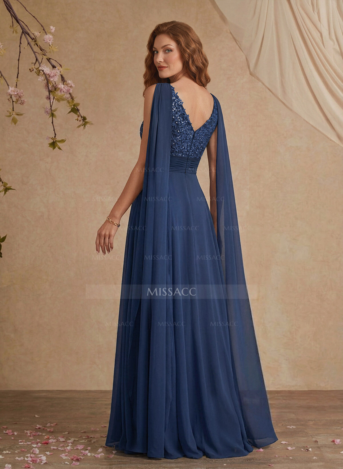 Unique Shoulder Side Drape V-Neck Chiffon Mother Of The Bride Dresses