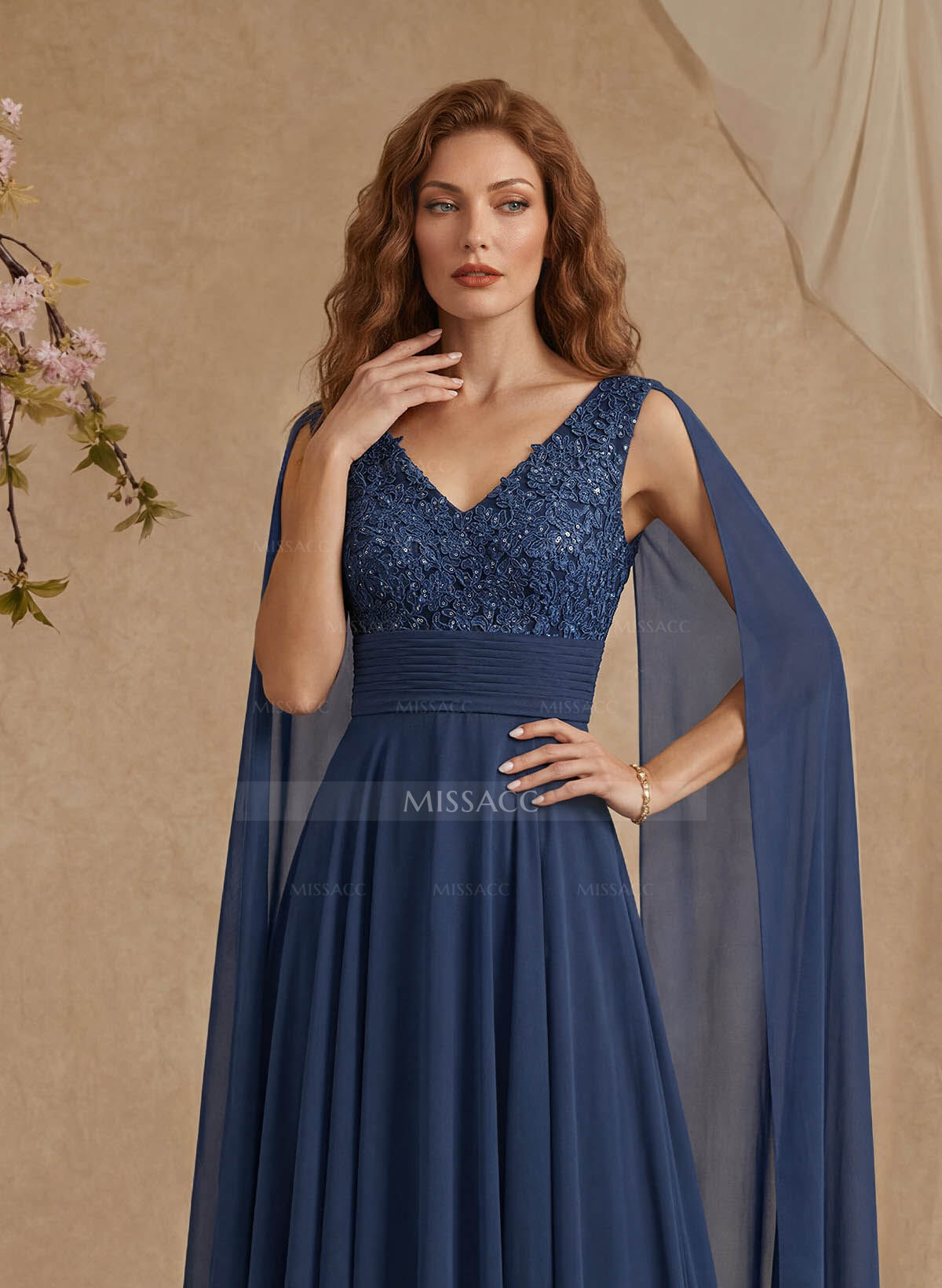 Unique Shoulder Side Drape V-Neck Chiffon Mother Of The Bride Dresses