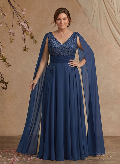 Unique Shoulder Side Drape V-Neck Chiffon Mother Of The Bride Dresses