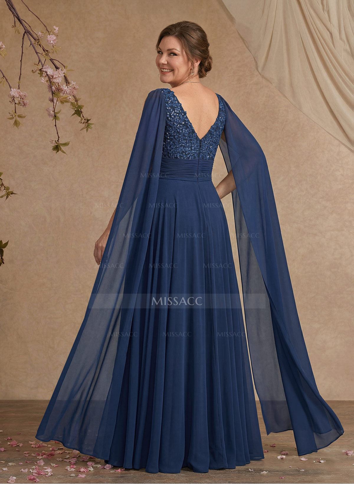 Unique Shoulder Side Drape V-Neck Chiffon Mother Of The Bride Dresses