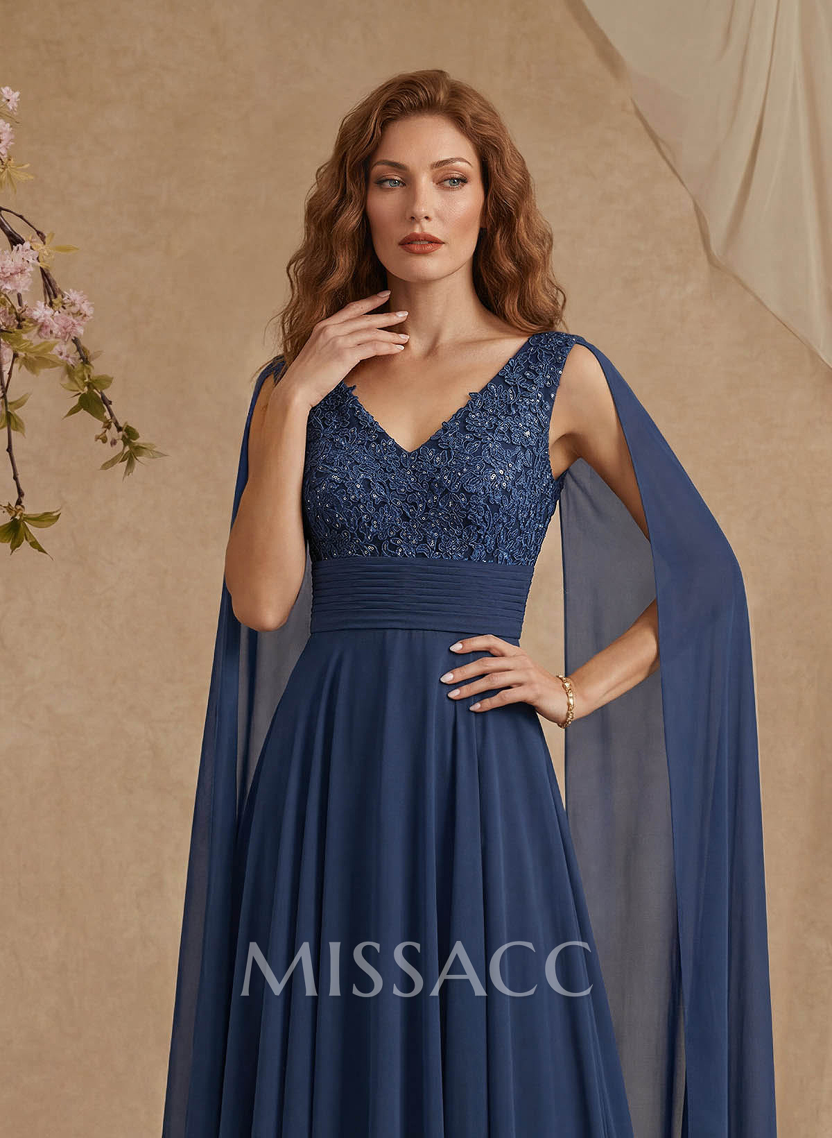 Unique Shoulder Side Drape V-Neck Chiffon Mother Of The Bride Dresses