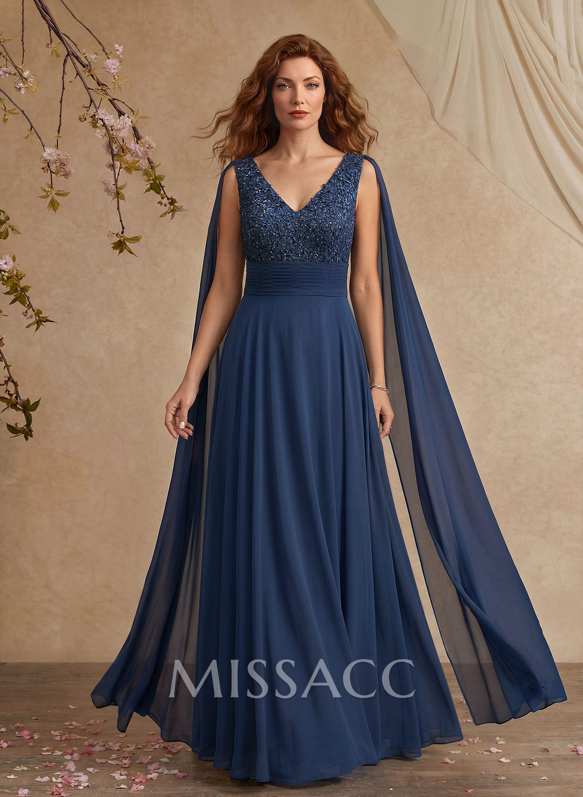 Unique Shoulder Side Drape V-Neck Chiffon Mother Of The Bride Dresses