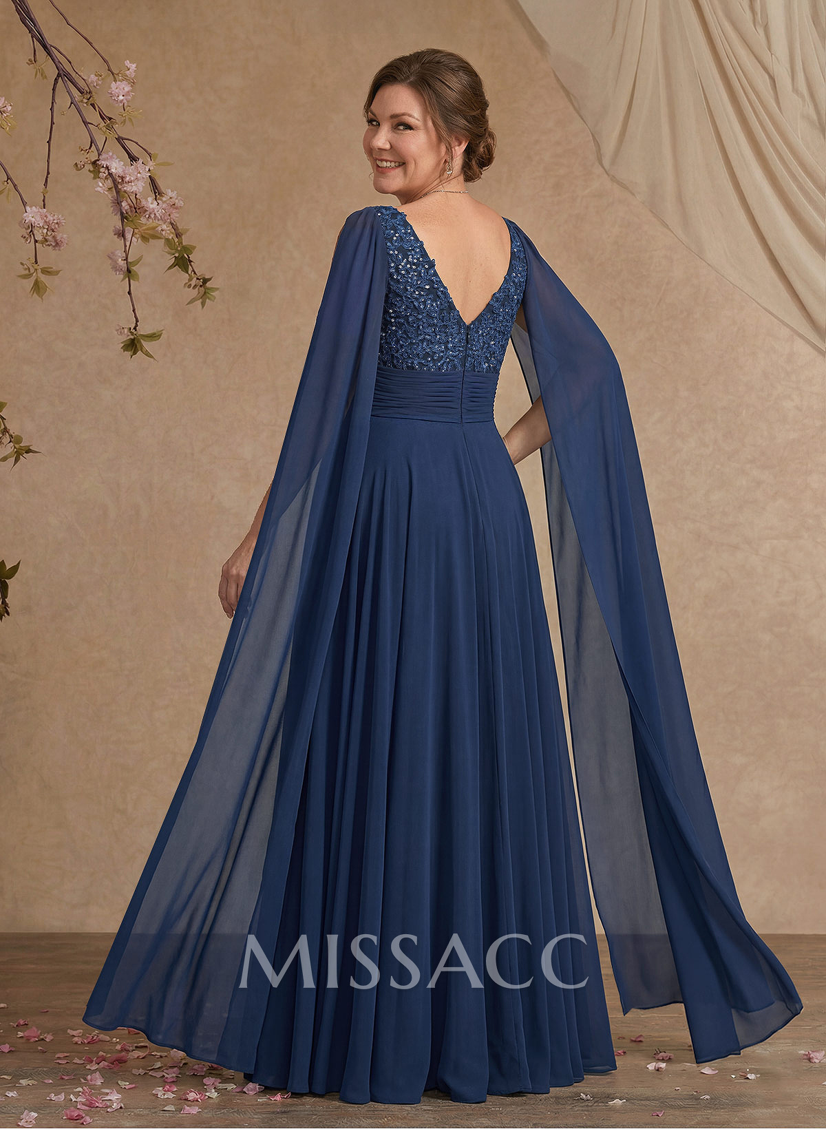 Unique Shoulder Side Drape V-Neck Chiffon Mother Of The Bride Dresses