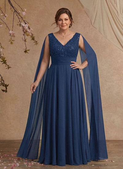 Unique Shoulder Side Drape V-Neck Chiffon Mother Of The Bride Dresses
