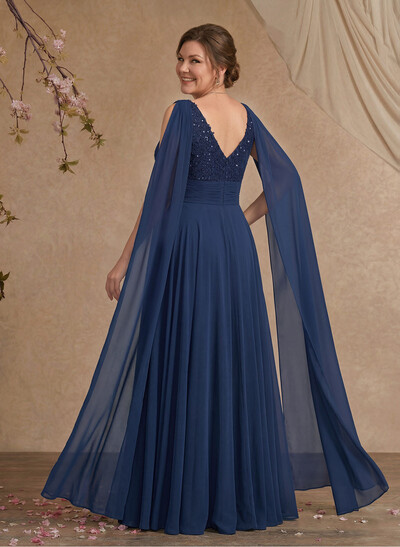 Unique Shoulder Side Drape V-Neck Chiffon Mother Of The Bride Dresses