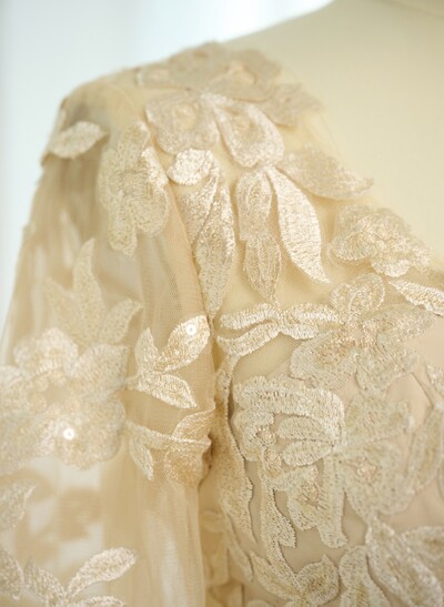 Exquisite Plunge Neck Floral Embroidered Sleeves Chiffon Mother Of The Bride Dresses With High Split