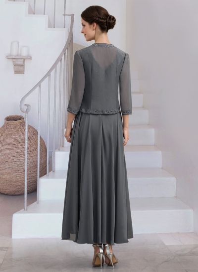 Modest Lace Embroidered V-Neck Chiffon Mother Of The Bride Dresses With Jacket