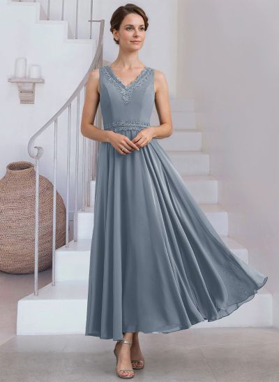 Modest Lace Embroidered V-Neck Chiffon Mother Of The Bride Dresses With Jacket