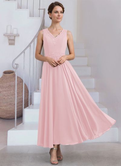 Modest Lace Embroidered V-Neck Chiffon Mother Of The Bride Dresses With Jacket