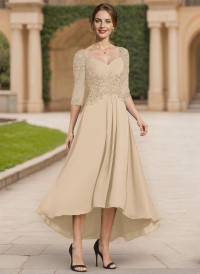 A-Line Square Neckline Chiffon Mother Of The Bride Dresses With Appliques Lace