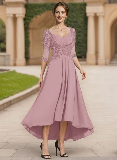 A-Line Square Neckline Chiffon Mother Of The Bride Dresses With Appliques Lace