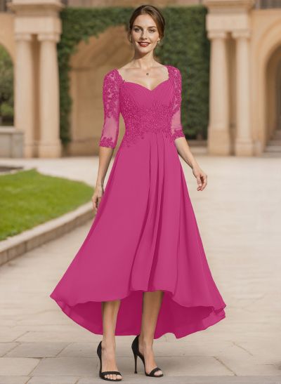 A-Line Square Neckline Chiffon Mother Of The Bride Dresses With Appliques Lace