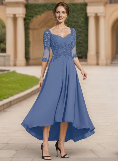 A-Line Square Neckline Chiffon Mother Of The Bride Dresses With Appliques Lace