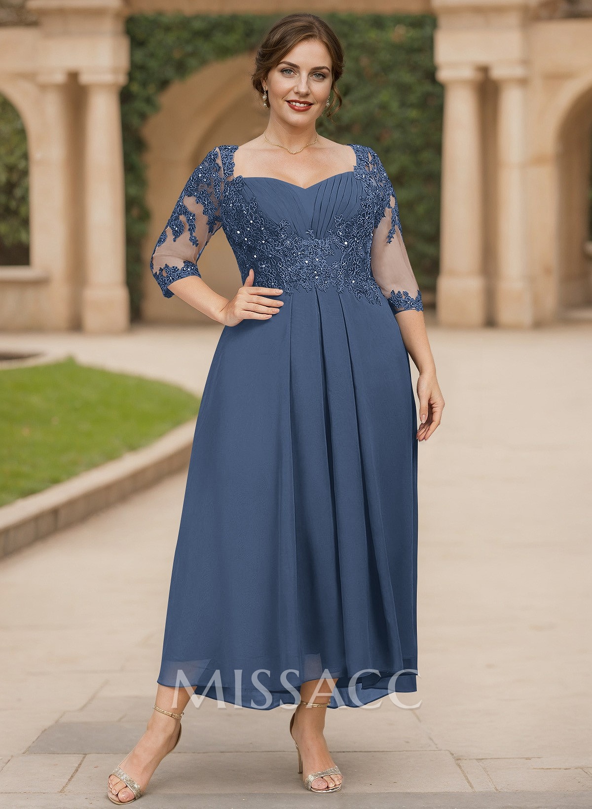 Exquisite Semi Sheer Illusion Lace Applique Sleeves Chiffon Mother Of The Bride Dresses Exquisite Semi Sheer Illusion Lace Applique Sleeves Chiffon Mother Of The Bride Dresses