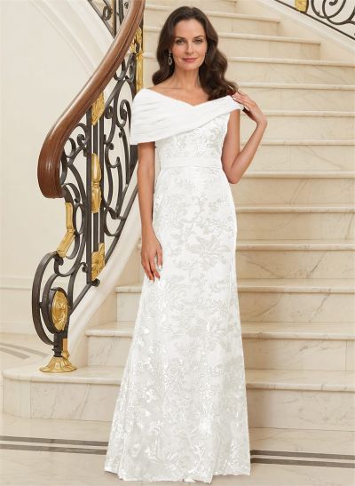 Bedazzled Asymmetrical Wrap Off Shoulder Mother Of The Bride Dresses With Floral Skirt