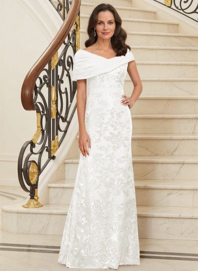 Bedazzled Asymmetrical Wrap Off Shoulder Mother Of The Bride Dresses With Floral Skirt