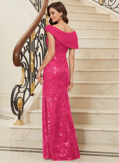 Bedazzled Asymmetrical Wrap Off Shoulder Mother Of The Bride Dresses With Floral Skirt