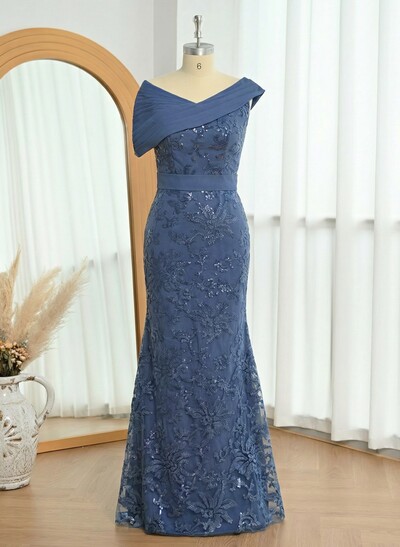 Bedazzled Asymmetrical Wrap Off Shoulder Mother Of The Bride Dresses With Floral Skirt