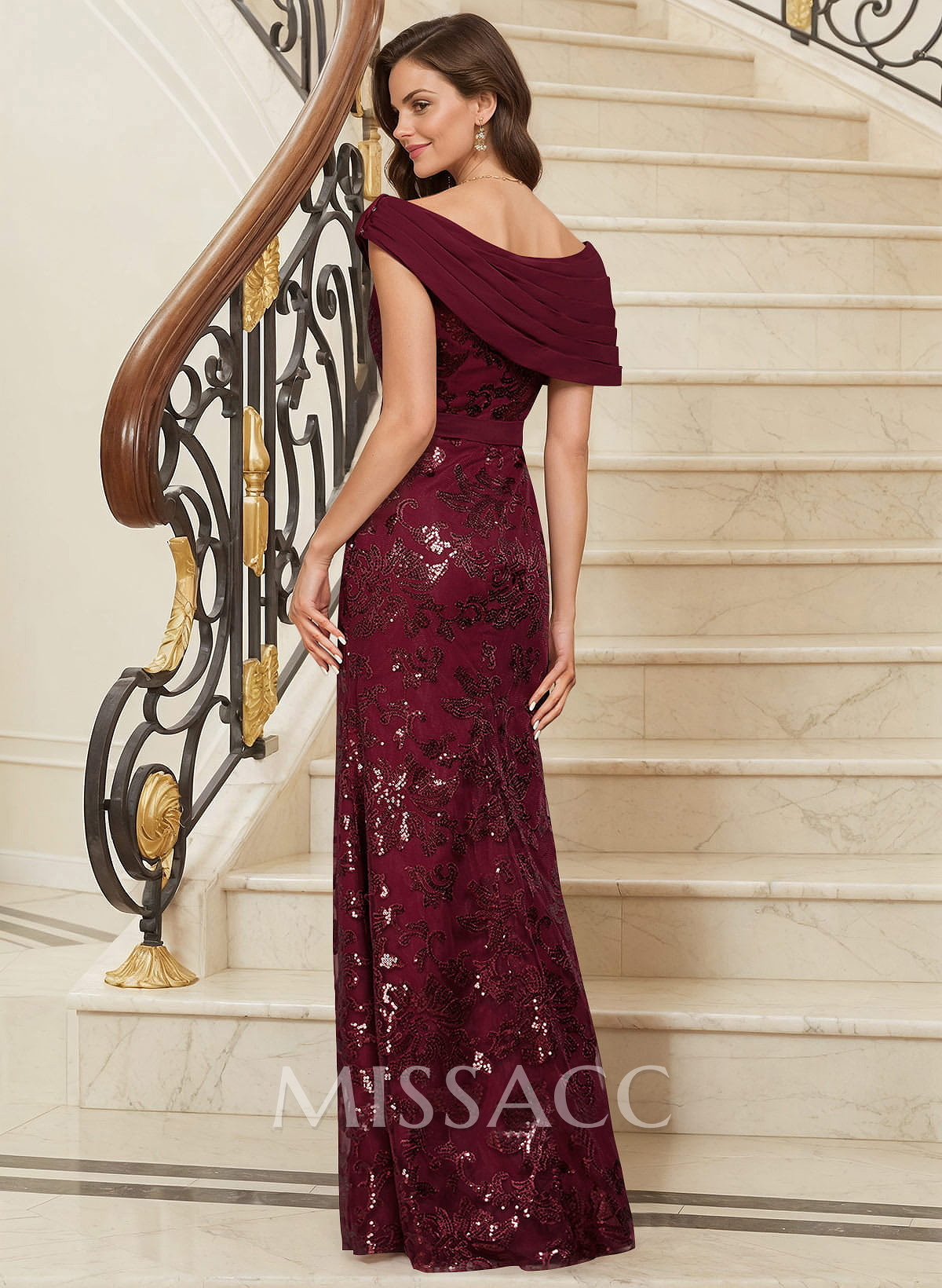 Bedazzled Asymmetrical Wrap Off Shoulder Mother Of The Bride Dresses With Floral Skirt