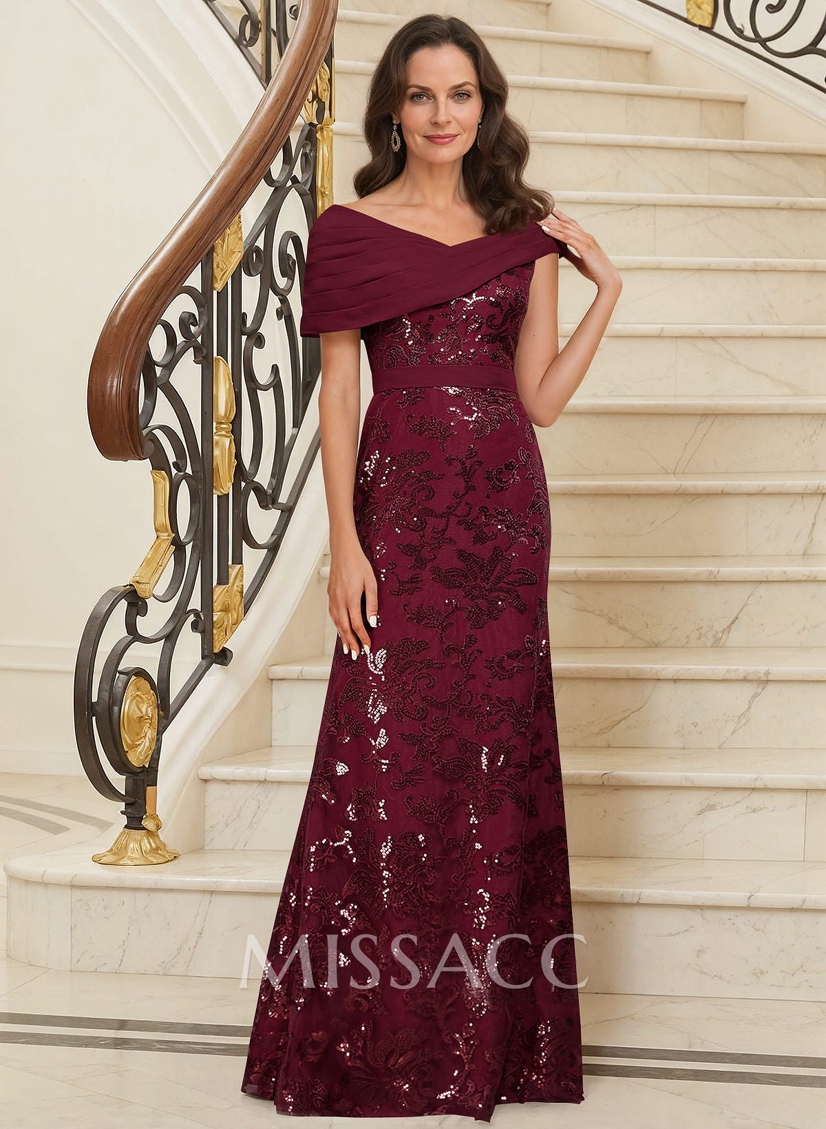 Bedazzled Asymmetrical Wrap Off Shoulder Mother Of The Bride Dresses With Floral Skirt