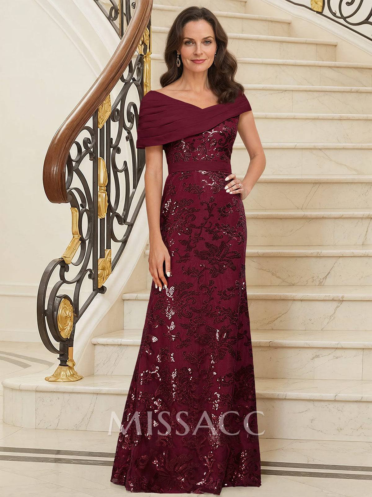 Bedazzled Asymmetrical Wrap Off Shoulder Mother Of The Bride Dresses With Floral Skirt