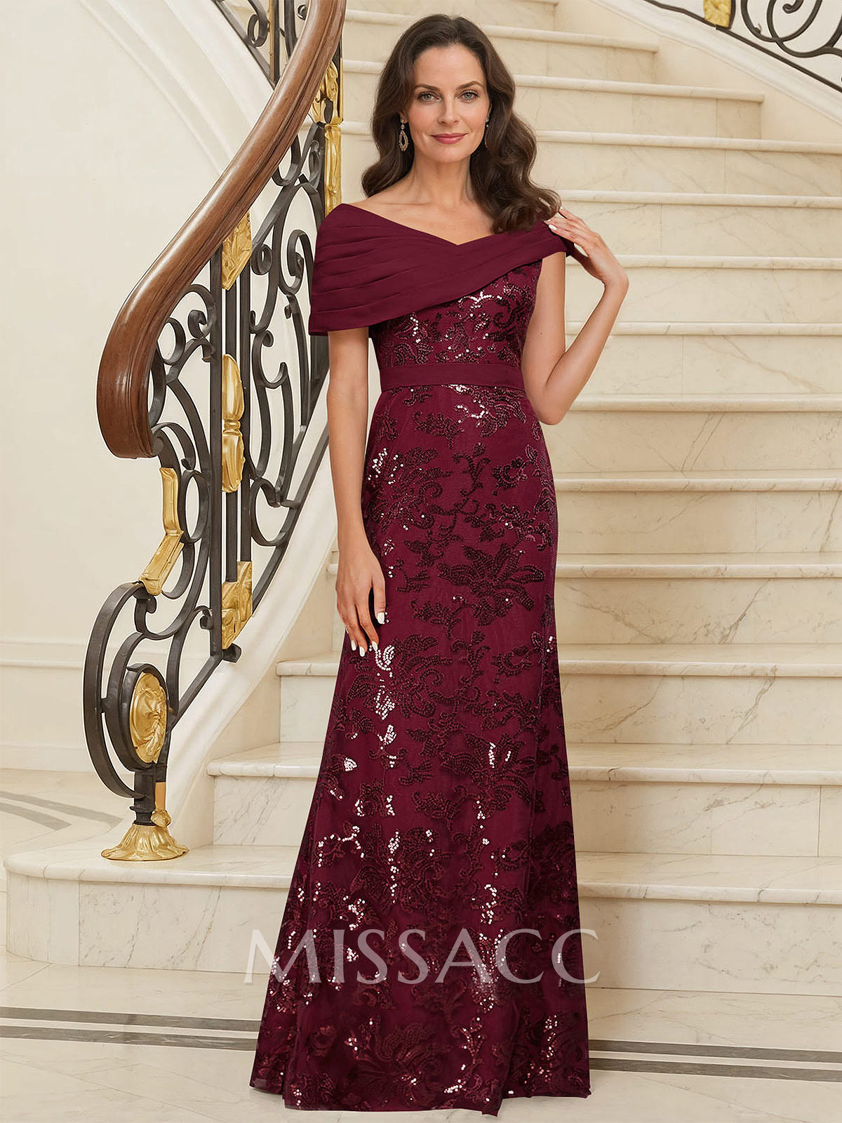 Bedazzled Asymmetrical Wrap Off Shoulder Mother Of The Bride Dresses With Floral Skirt