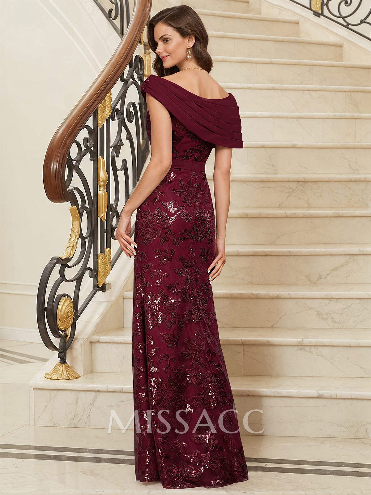 Bedazzled Asymmetrical Wrap Off Shoulder Mother Of The Bride Dresses With Floral Skirt
