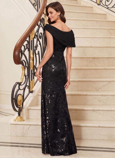 Bedazzled Asymmetrical Wrap Off Shoulder Mother Of The Bride Dresses With Floral Skirt