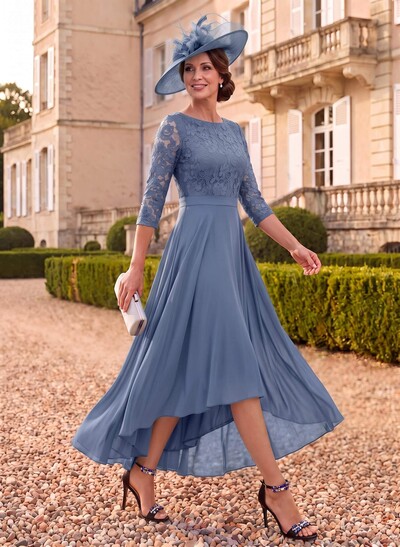 A-Line Scoop Neck Chiffon Mother Of The Bride Dresses With Lace