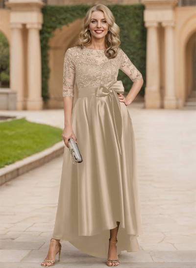 A-Line Scoop Neck 1/2 Sleeves Satin Mother Of The Bride Dresses With Bow(s)/Lace