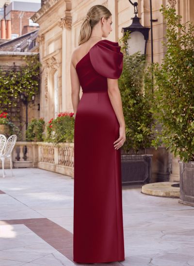 Unique Ruched One-Shoulder Ruffled Waist Mother Of The Bride Dresses With Front Split