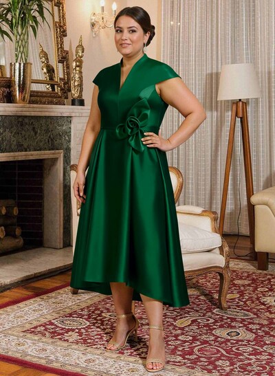 Modest V-Neck Cap Strsps Mother Of The Bride Dresses With 3D Floral