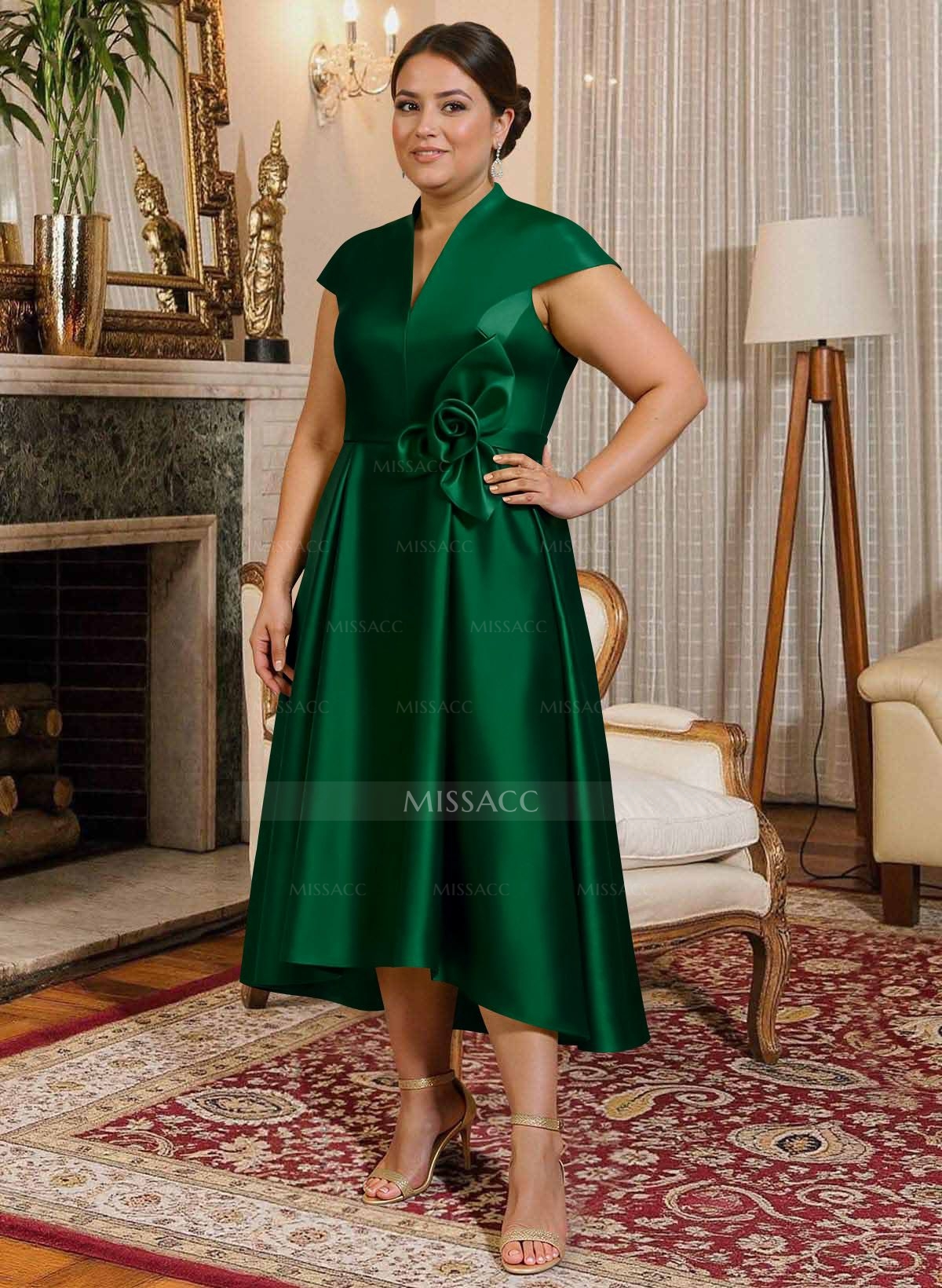 Modest V-Neck Cap Strsps Mother Of The Bride Dresses With 3D Floral