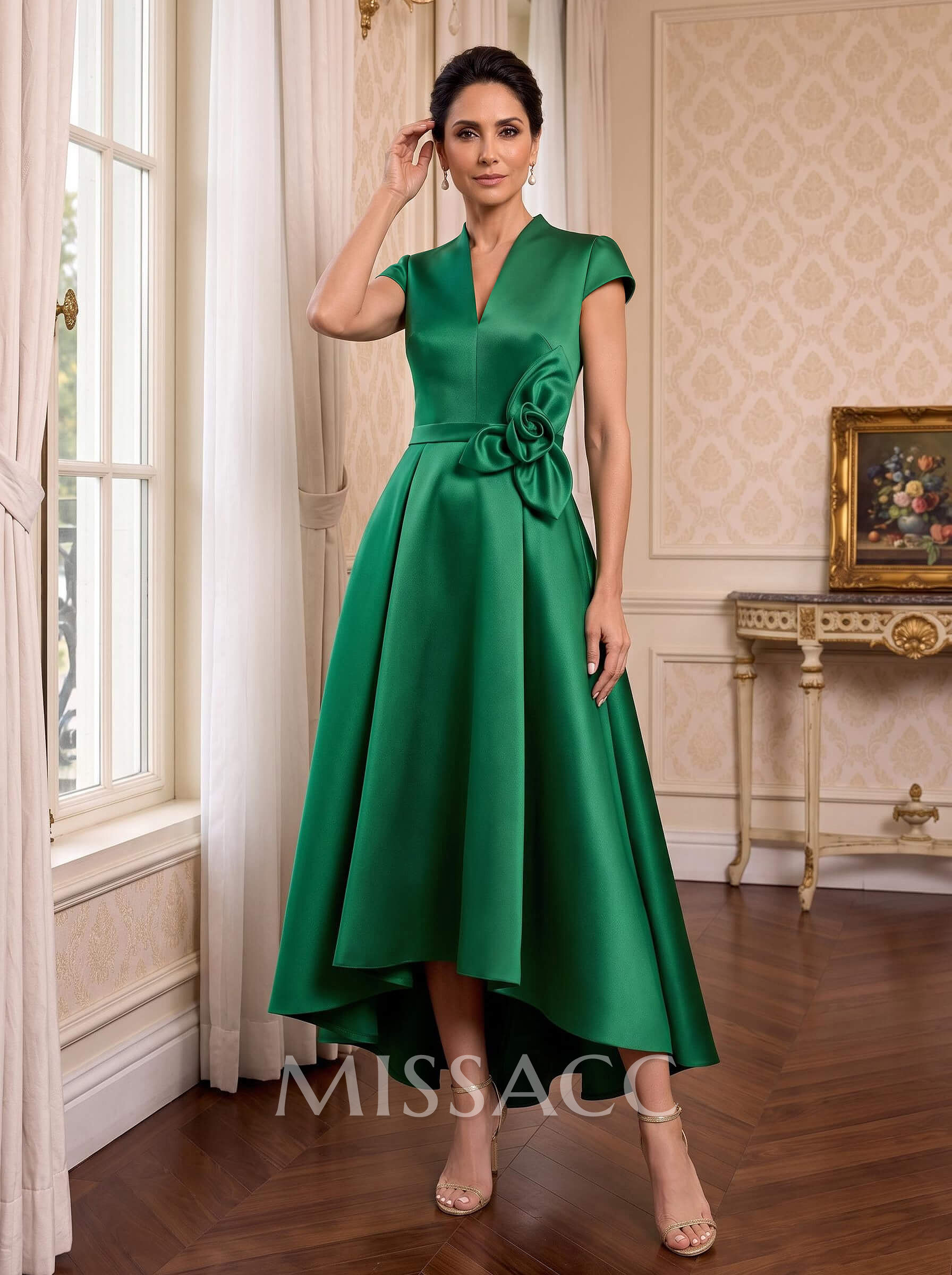 Modest V-Neck Cap Strsps Mother Of The Bride Dresses With 3D Floral