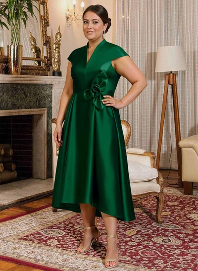 Modest V-Neck Cap Strsps Mother Of The Bride Dresses With 3D Floral