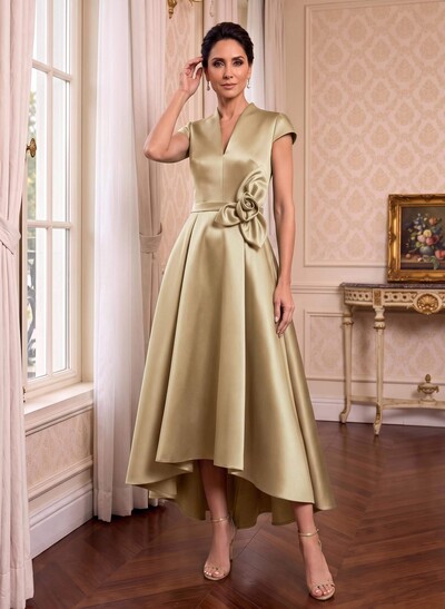 Modest V-Neck Cap Strsps Mother Of The Bride Dresses With 3D Floral