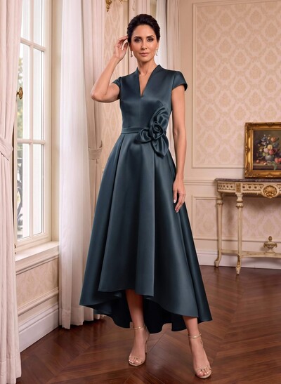 Modest V-Neck Cap Strsps Mother Of The Bride Dresses With 3D Floral