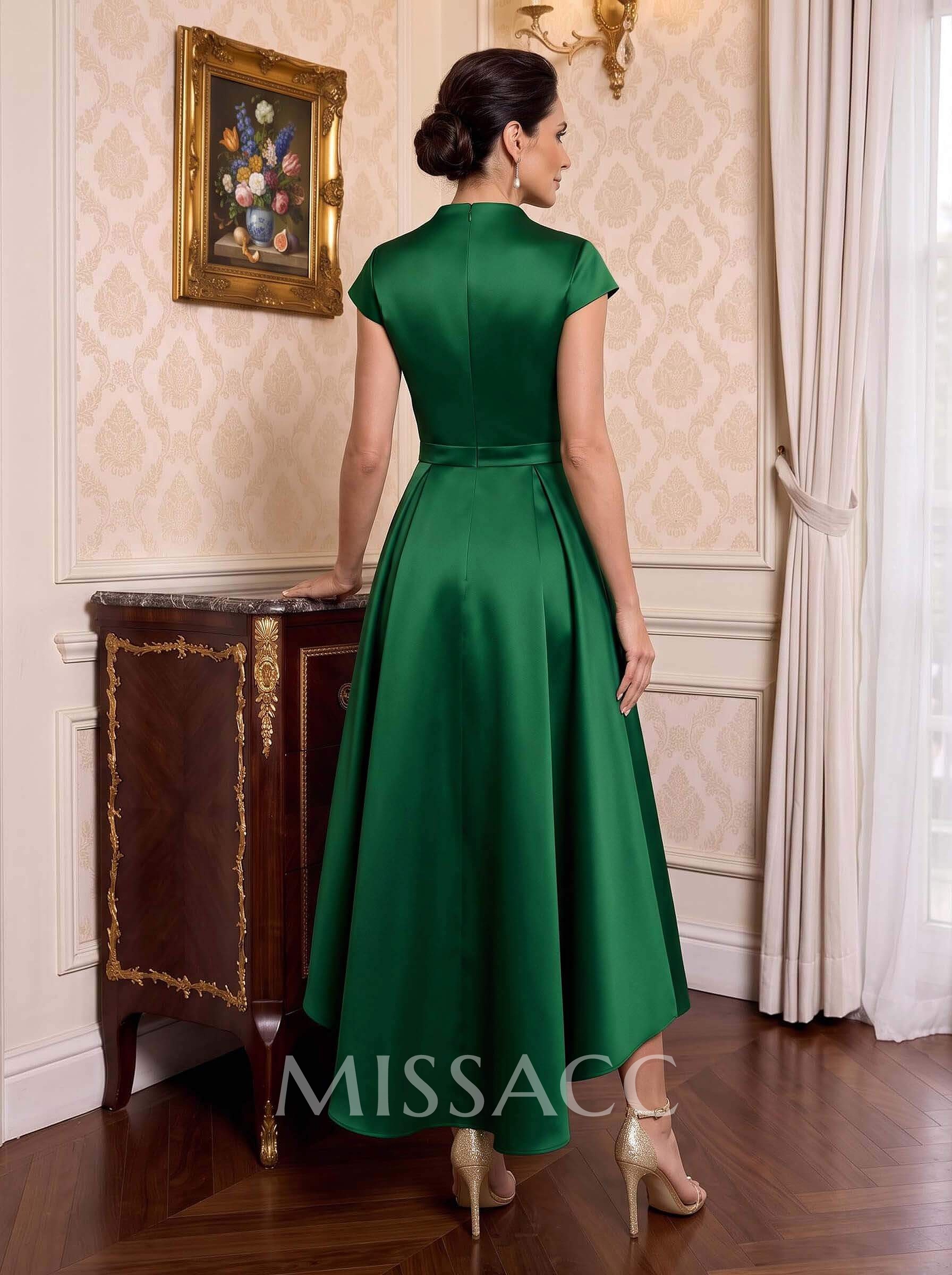 Modest V-Neck Cap Strsps Mother Of The Bride Dresses With 3D Floral