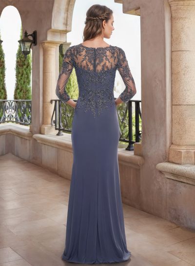 Flattering Semi Sheer LIlusion Sleeves V-Neck Mother Of The Bride Dresses With Lace Applique