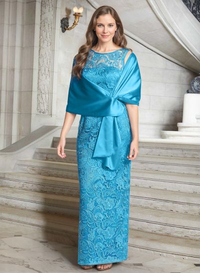 Luxury Blue Floral Embroidered LIlusion Neck Mother Of The Bride Dresses With Back Split