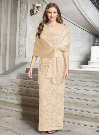 Sheath/Column Scoop Neck Floor-Length Lace/Silk Like Satin Mother Of The Bride Dresses