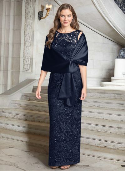 Sheath/Column Scoop Neck Floor-Length Lace/Silk Like Satin Mother Of The Bride Dresses