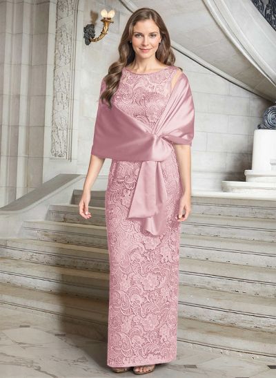 Sheath/Column Scoop Neck Floor-Length Lace/Silk Like Satin Mother Of The Bride Dresses