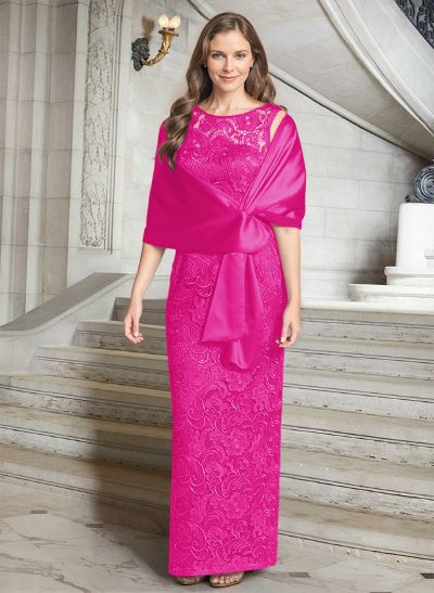 Sheath/Column Scoop Neck Floor-Length Lace/Silk Like Satin Mother Of The Bride Dresses