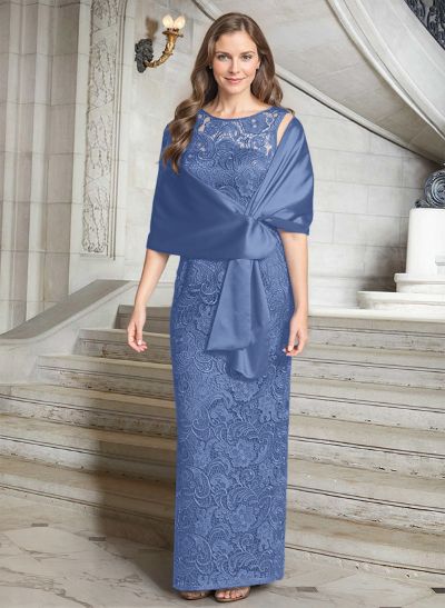 Sheath/Column Scoop Neck Floor-Length Lace/Silk Like Satin Mother Of The Bride Dresses