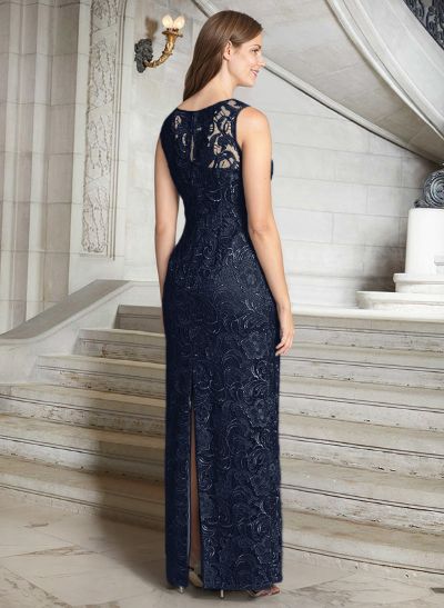 Sheath/Column Scoop Neck Floor-Length Lace/Silk Like Satin Mother Of The Bride Dresses